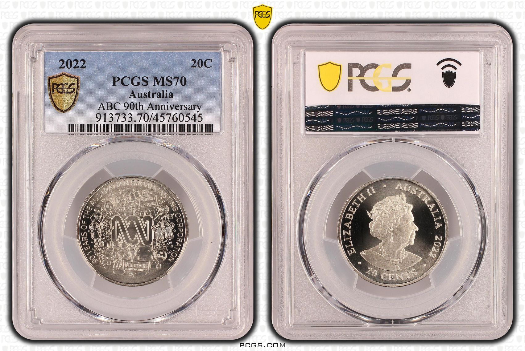 ABC 90th Anniversary, Twenty Cent, 2022, PCGS MS70