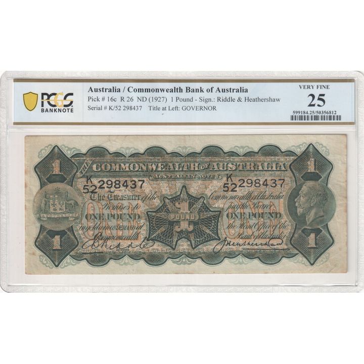 Riddle/Heathershaw, One Pound, ND (1927), PCGS Very Fine 25