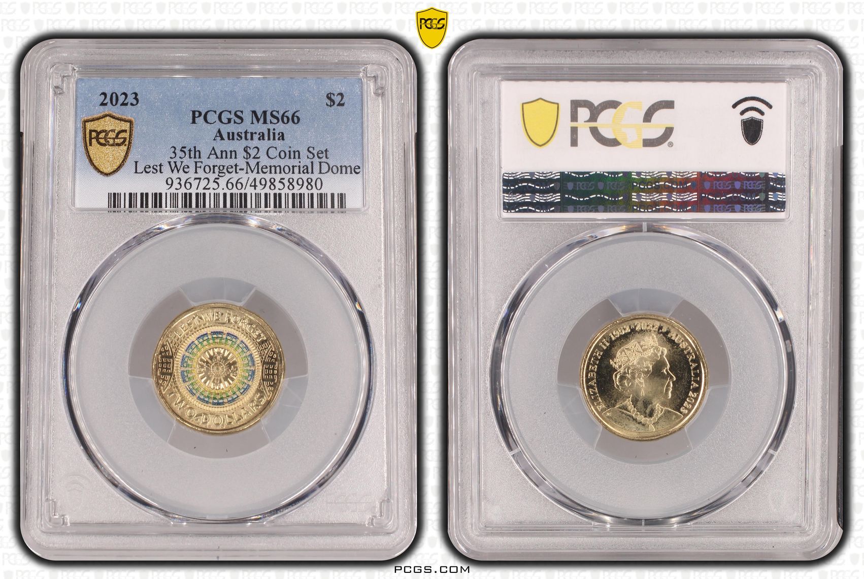 35th Ann $2 Coin Set Lest We Forget-Memorial Dome, Two Dollar, 2023, PCGS MS66