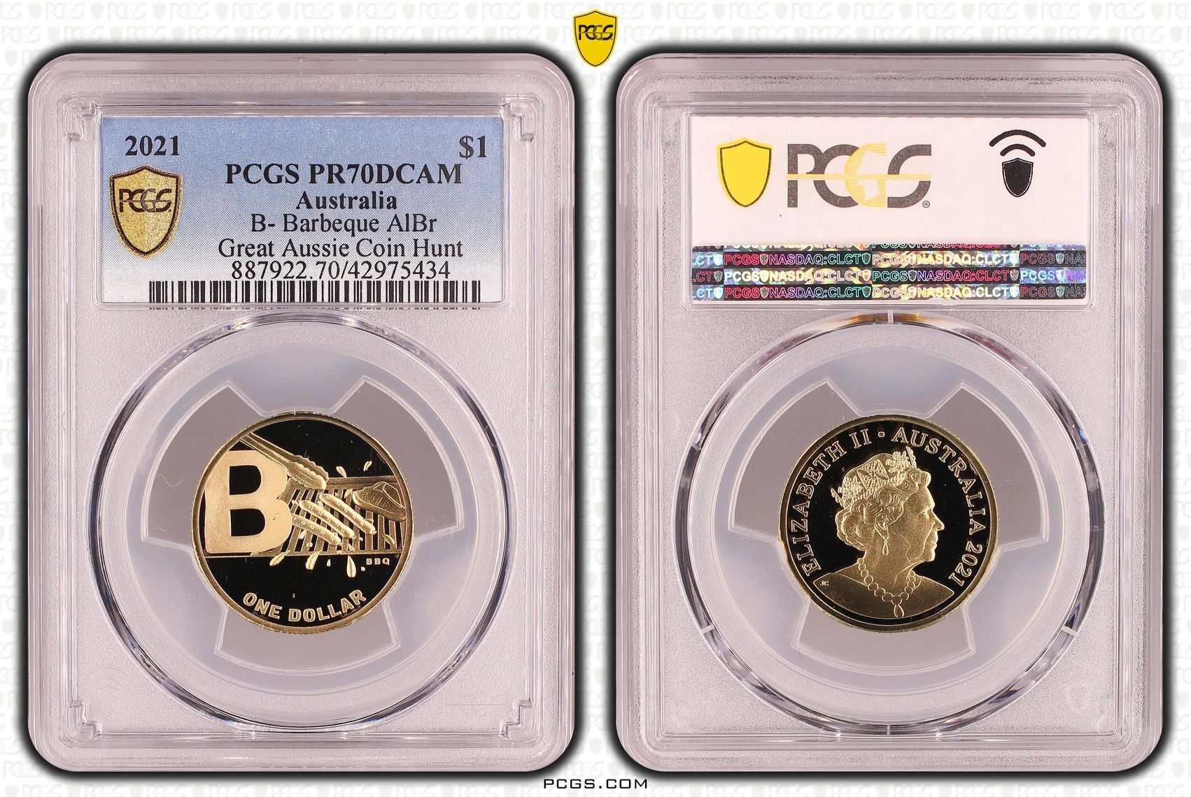 Elizabeth II, B- Barbeque, Great Aussie Coin Hunt, One Dollar, PR70DCAM , 2021 PCGS POP - 1/0