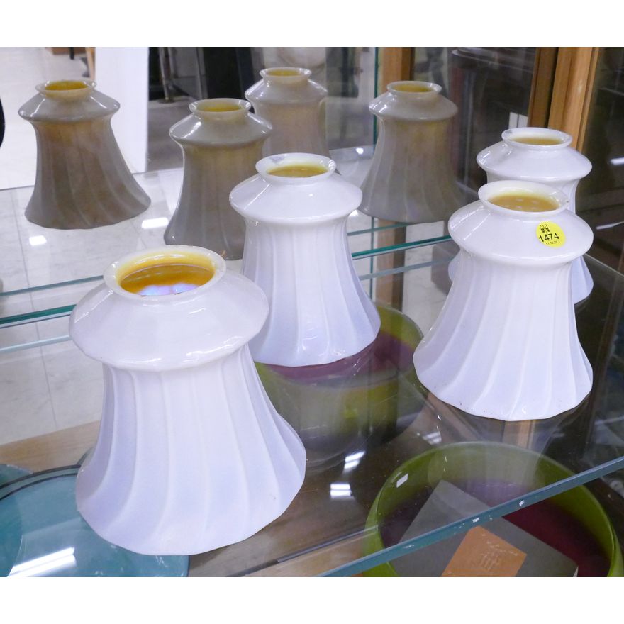 4pc Steuben Calcite Iridescent Glass Shades- 5''- some chips on mount edges