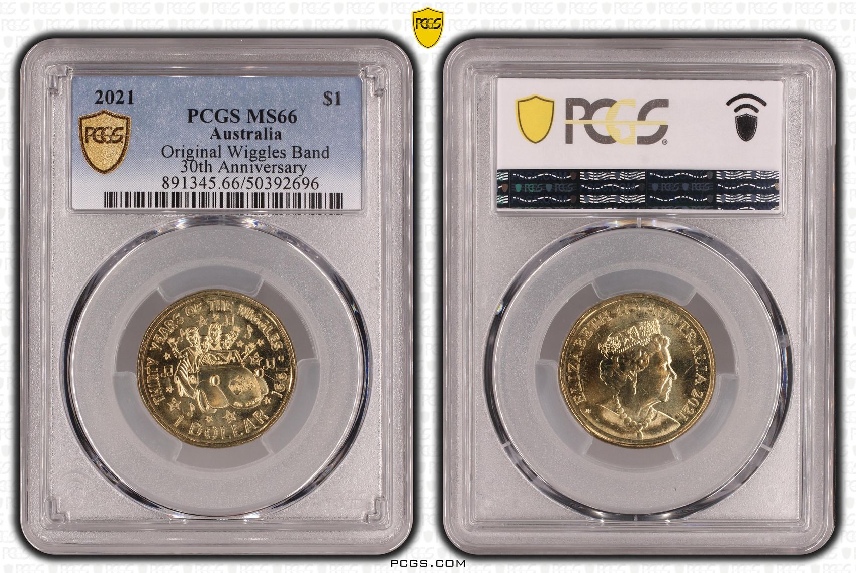 Elizabeth II, Original Wiggles Band , One Dollar, 2021, PCGS MS66