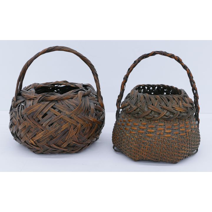 2pc Japanese Meiji Ikebana Handled Baskets
