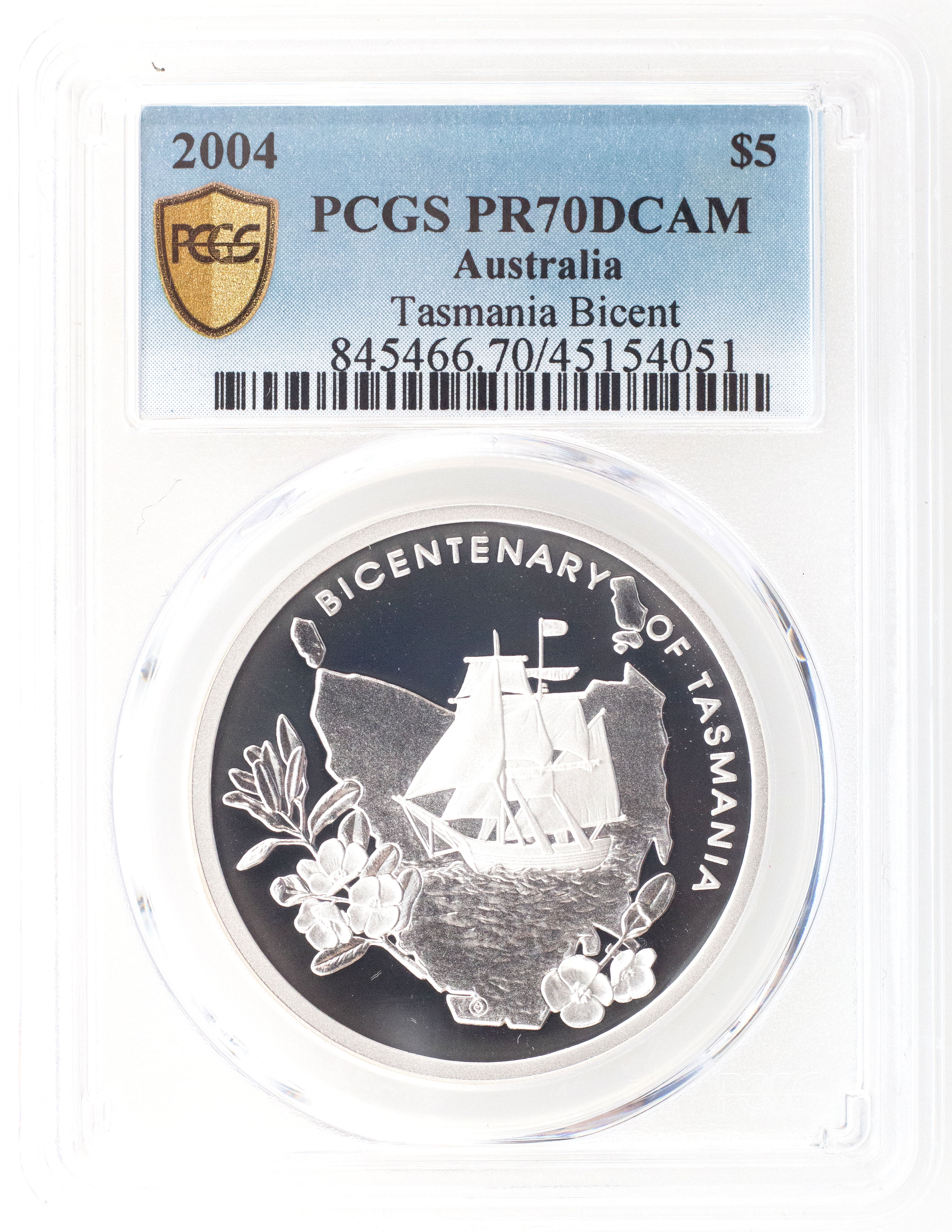 2004 Australia Five Dollar, $5 Proof Tasmania Bicent PCGS - PR70DCAM POP 3/0 -051