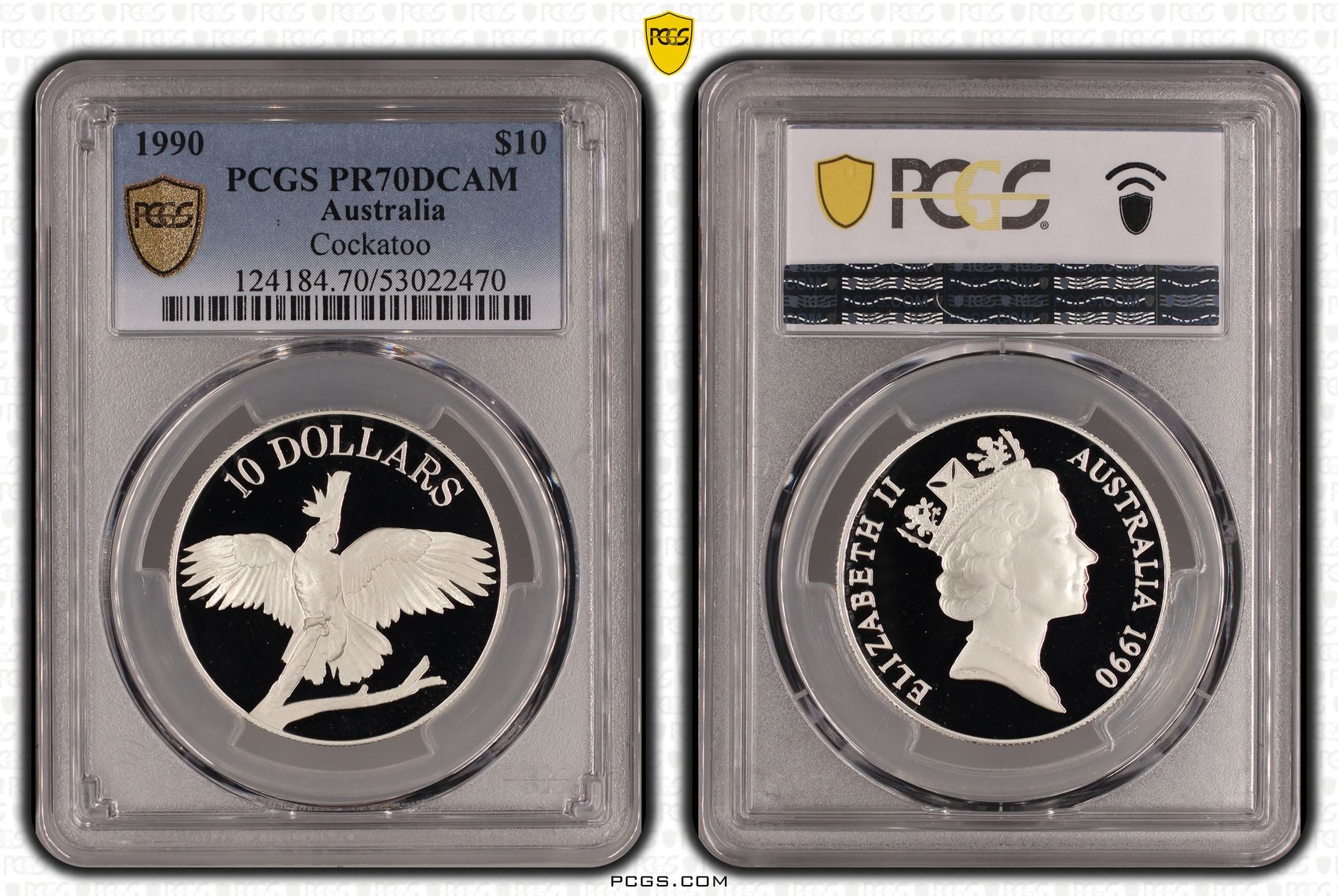 Elizabeth II, Cockatoo, 19/0, Ten Dollar, 1990, PCGS PR70DCAM