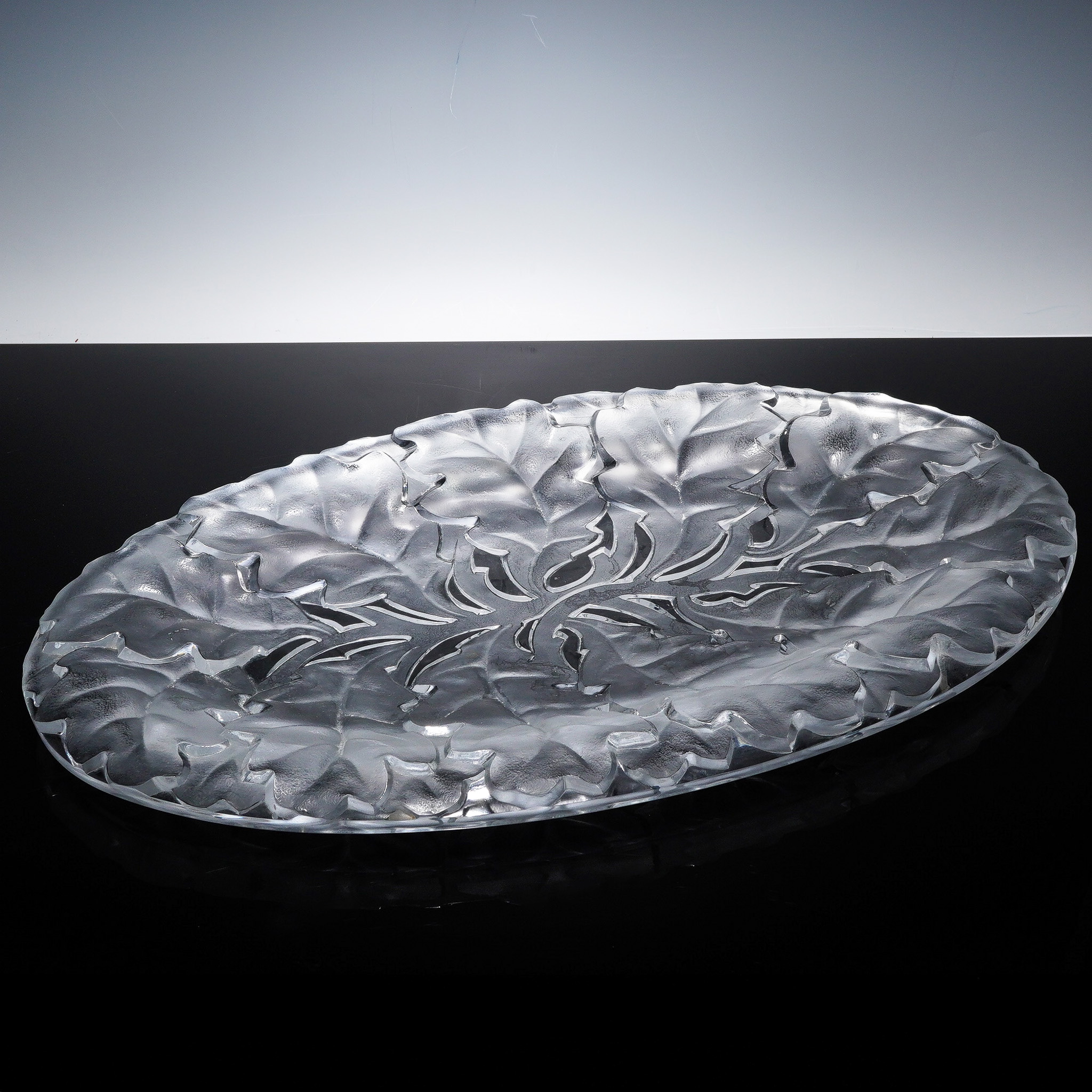 Lalique Crystal Platter, Chene Oak Leaf Pattern | Lion and Unicorn