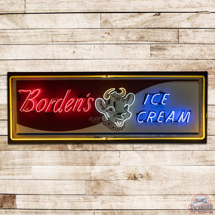 Borden's Ice Cream Emb. Single Sided Tin Neon Sign w/ Elsie