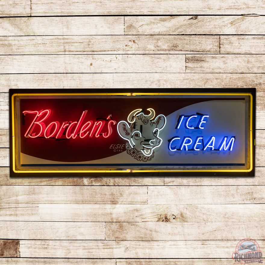 Borden's Ice Cream Emb. Single Sided Tin Neon Sign w/ Elsie