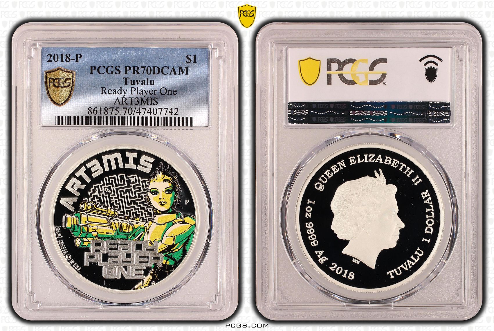 Tuvalu, Ready Player One-ART3MIS, POP 3/0, One Dollar, 2018-P, PCGS PR70DCAM