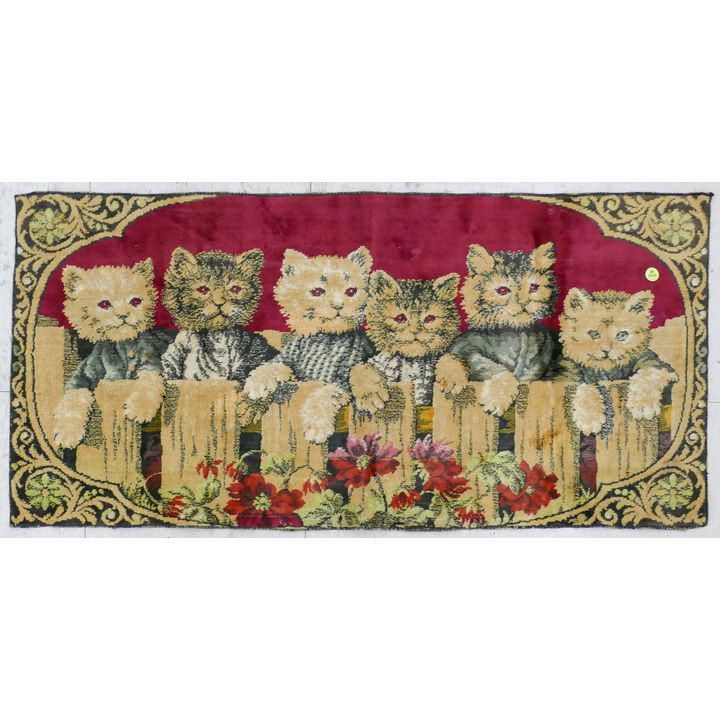 Vintage Cats on Fence Machine Made Mat- 3'2''x1'8''