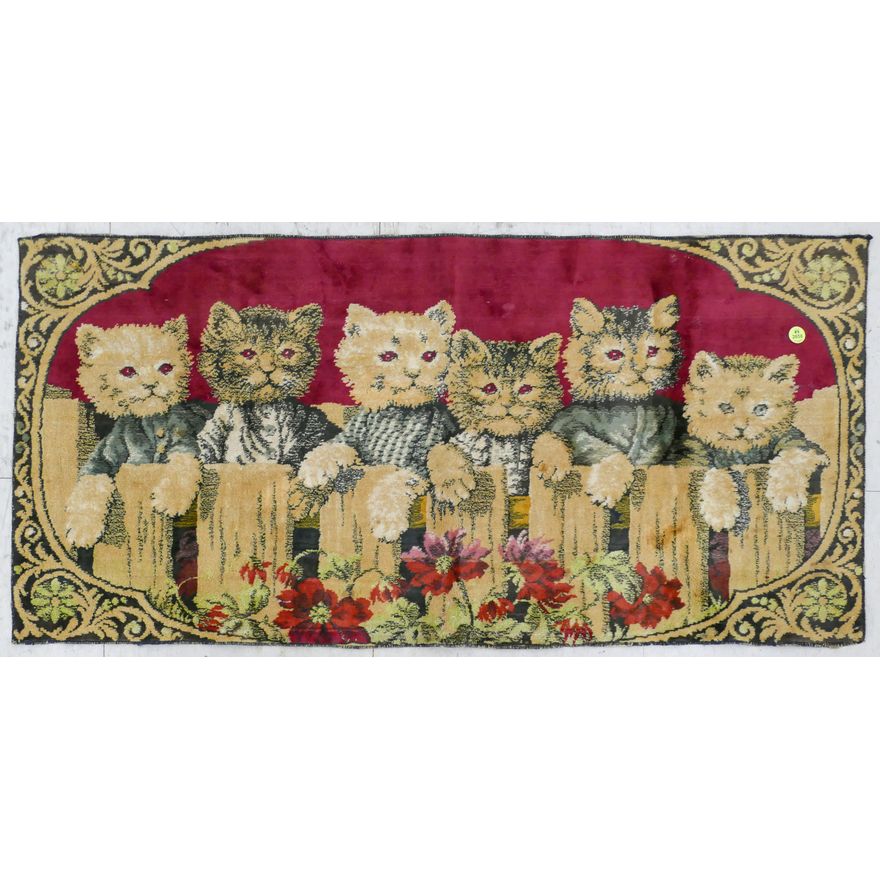 Vintage Cats on Fence Machine Made Mat- 3'2''x1'8''