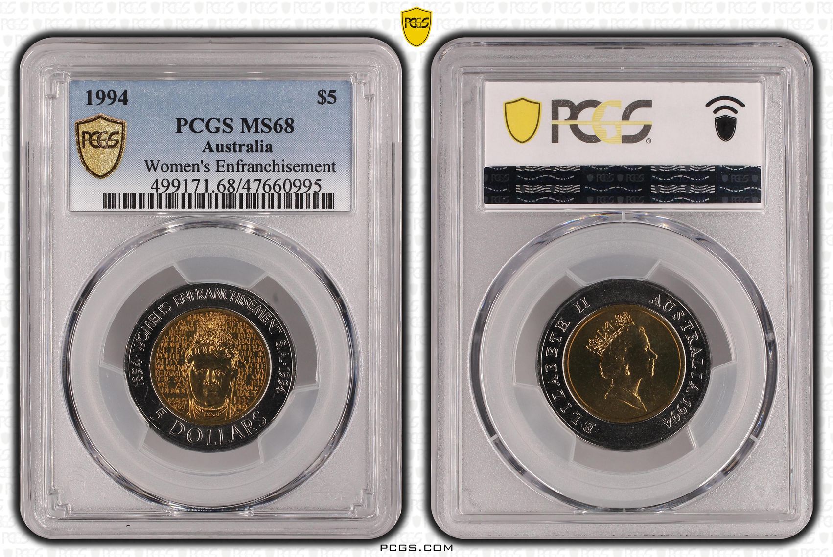 Elizabeth II, Women's Enfranchisement, Five Dollar, 1994, PCGS MS68