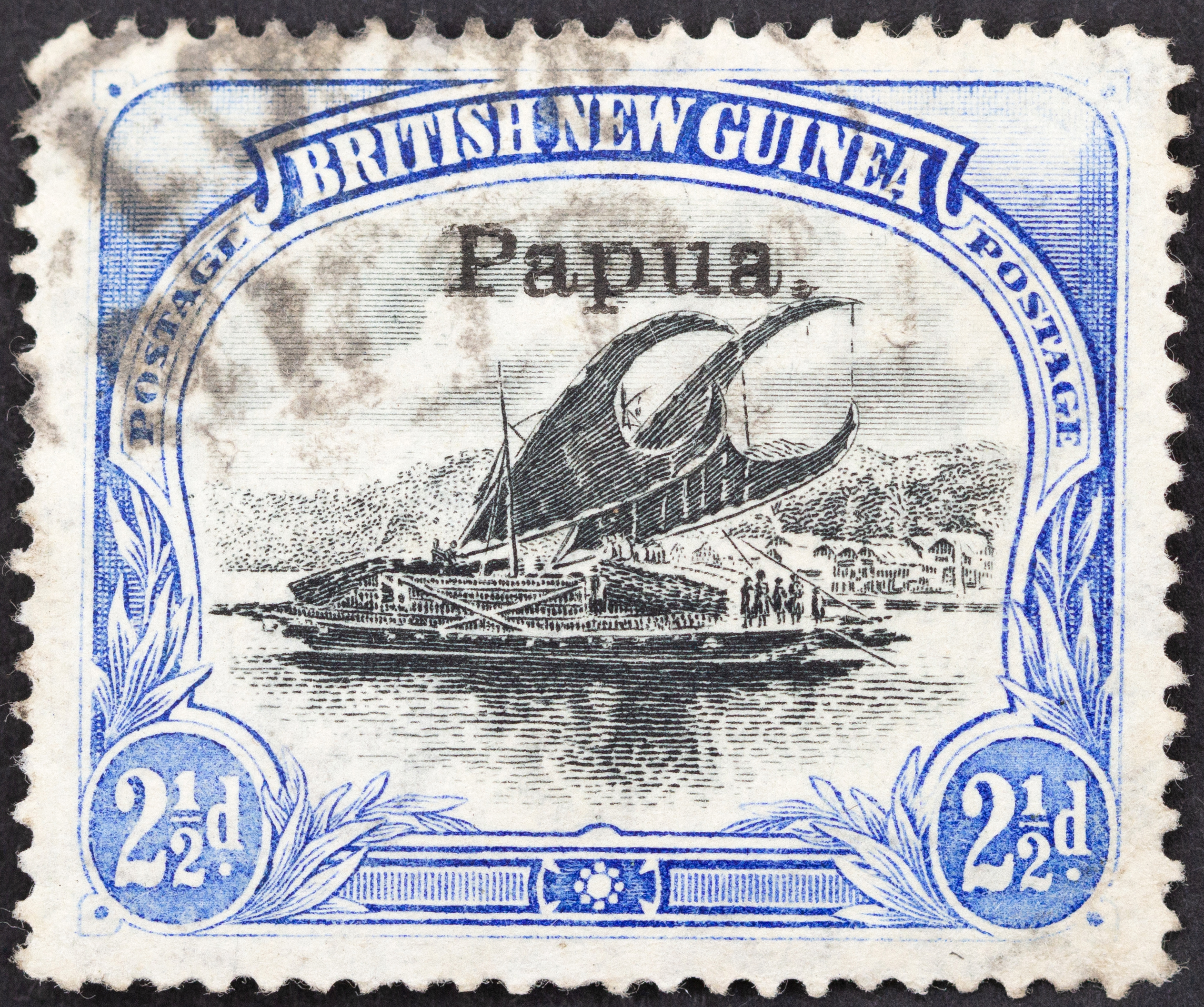 Lakatois, Small Papua Overprint, Tuppence Halfpenny, Black & Ultramarine, 1907, GU