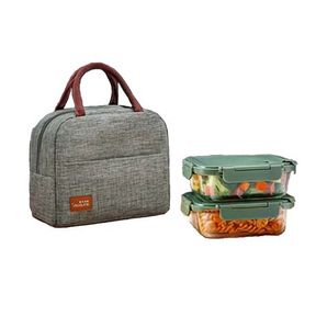 4 Pieces Stylish Lunch Bag with 3 Glass Lunch Boxes | 1X LID DAMAGED
