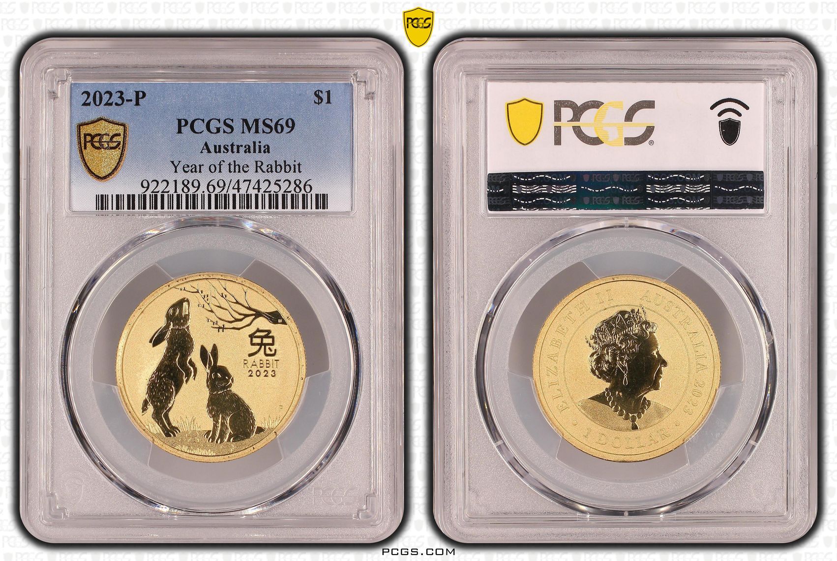 Elizabeth II, Year of the Rabbit, One Dollar, 2023-P, PCGS MS69
