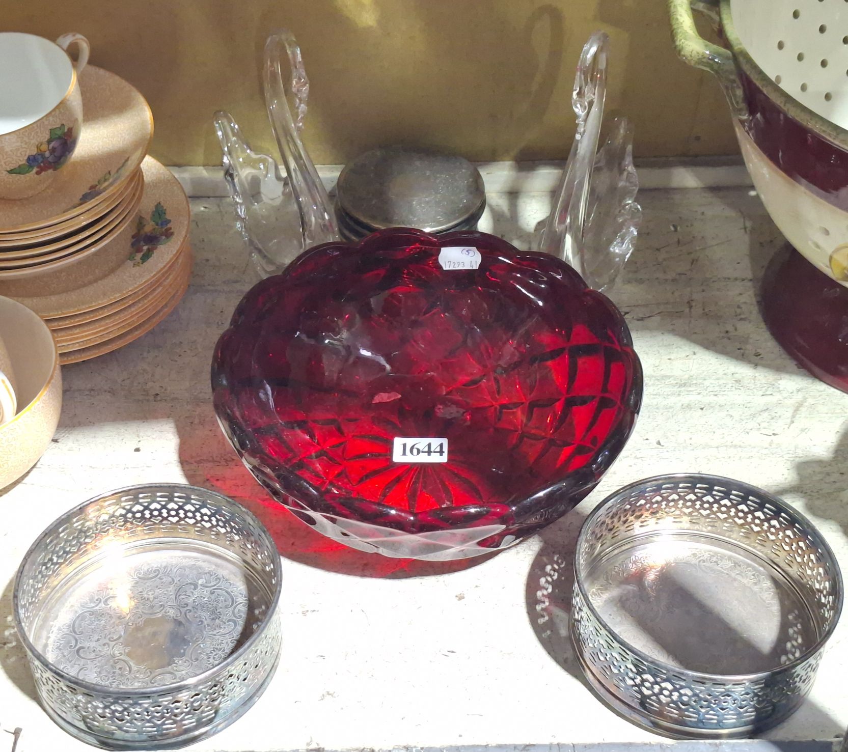 Silverplate Whitefriars And Ruby Glass