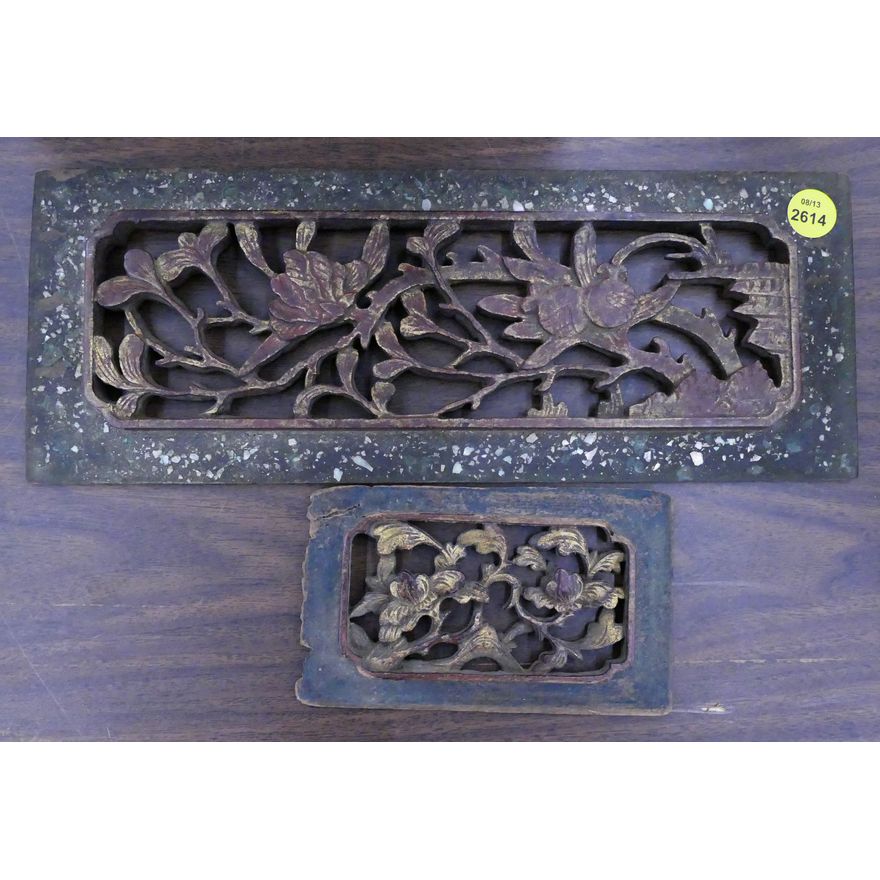 2pc Old Chinese Small Temple Panels- largest 12x4.5''