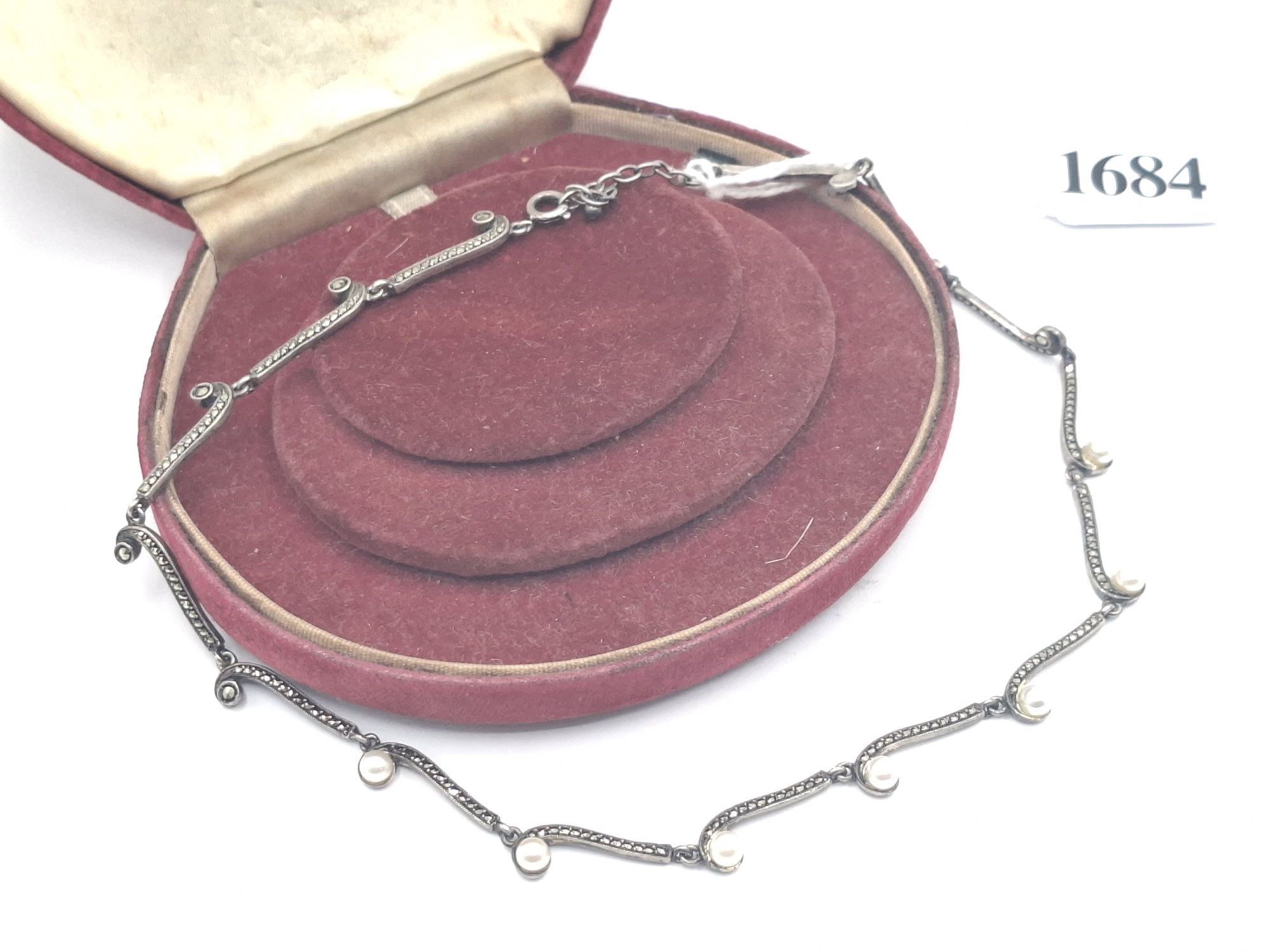 Art Deco Silver Marcasite Necklace In Box