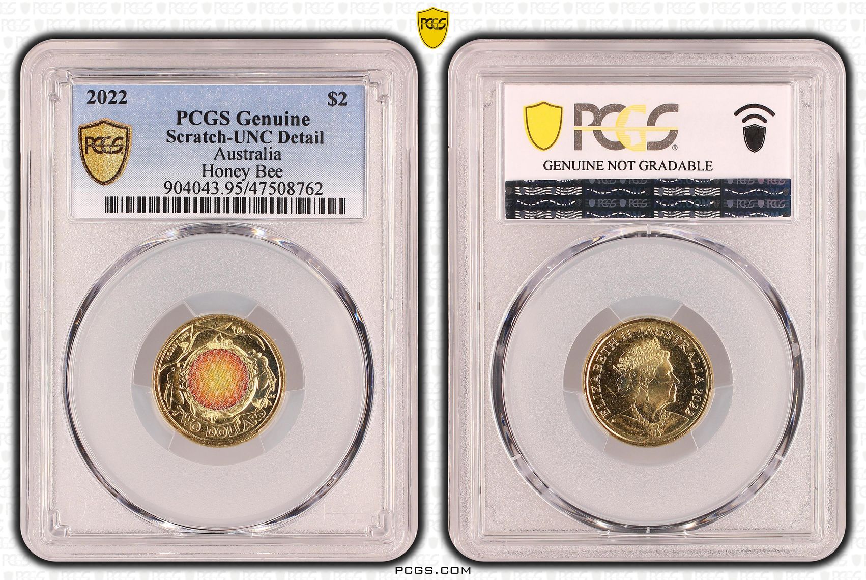Elizabeth II, Honey Bee Colorized, Two Dollar, 2022, PCGS Genuine - UNC Details (95 - Scratch)