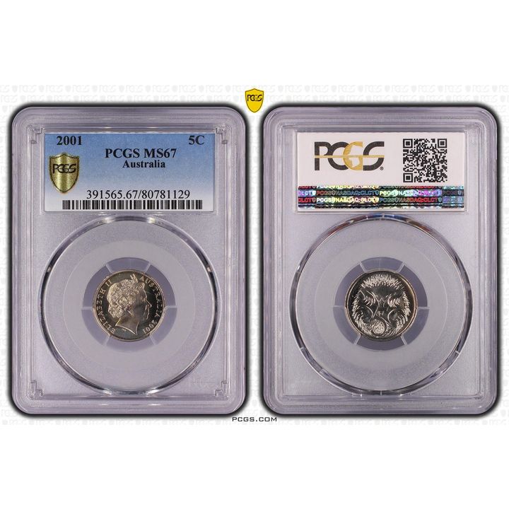 Elizabeth II, Small Head, Five Cent, 2001, PCGS MS67
