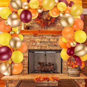 124 PIECES FALL BALLOON GARLAND KIT THANKSGIVING ORANGE GOLDEN BALLOONS AUTUMN GARLAND ARCH KIT, FALL BALLOONS BURGUNDY ORANGE RED