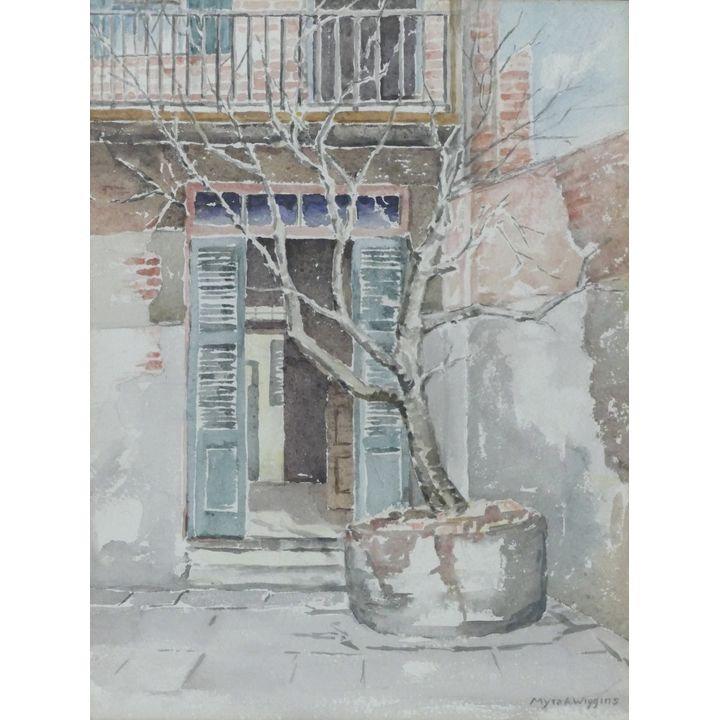 Myra Wiggins ''Old Court, New Orleans'' 1930's Watercolor