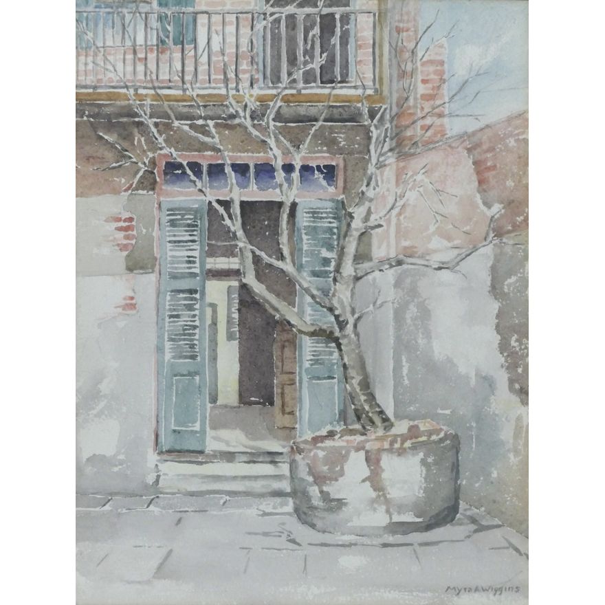 Myra Wiggins ''Old Court, New Orleans'' 1930's Watercolor