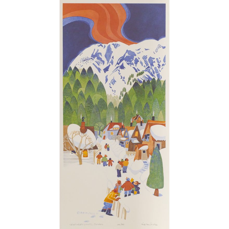 Rie Munoz ''Northern Lights, Juneau'' 1991 Signed Print 25'' x 13.75'' Sheet.