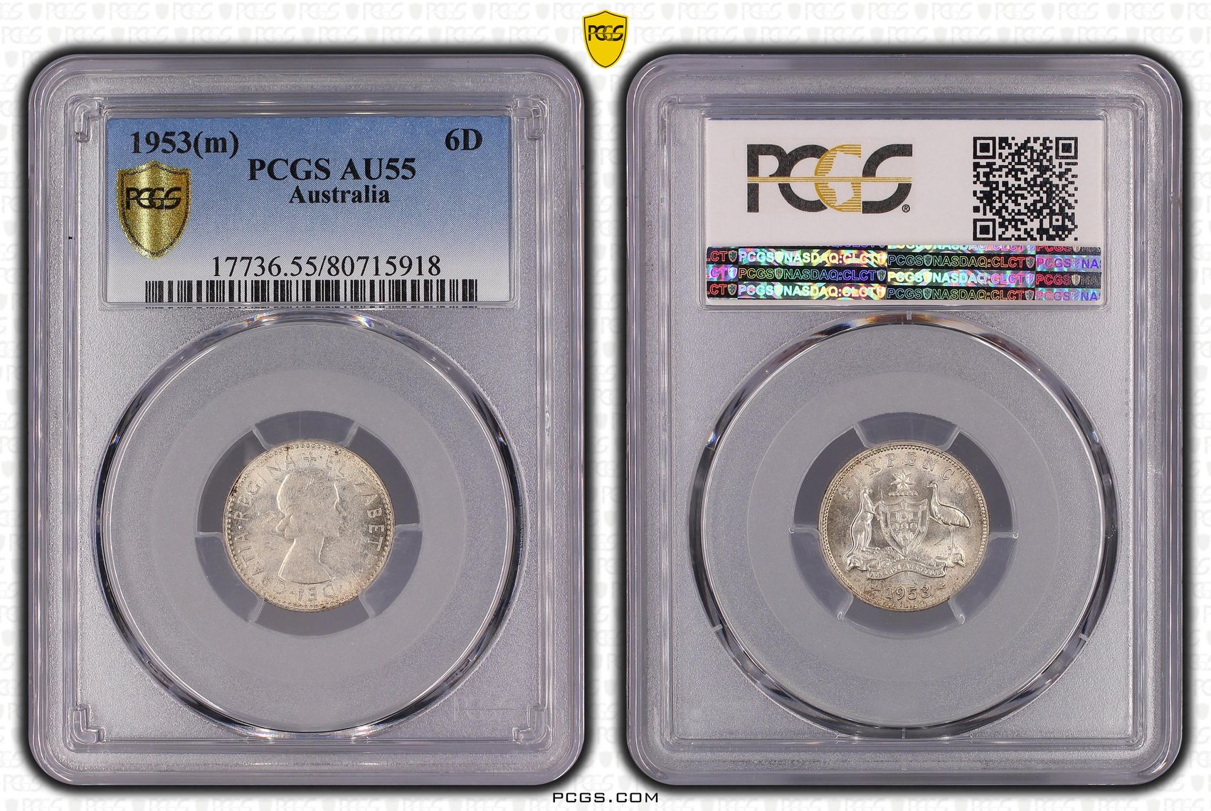 Sixpence, 1953(m), PCGS AU55