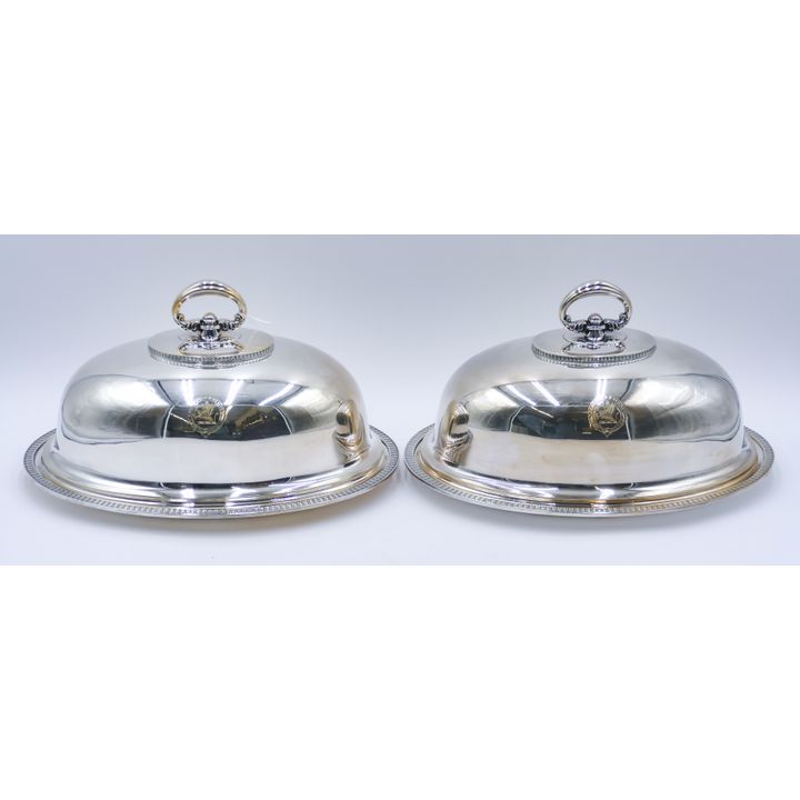 Pair Antique Tiffany & Co. Silveprlated Dome Top Servers 6.5''x12''
