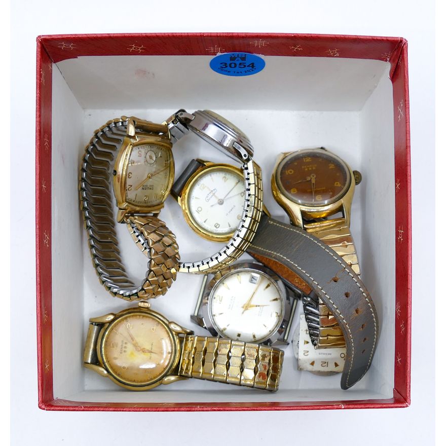 Box 6pc Vintage Men's Guren & Benrus Wristwatches