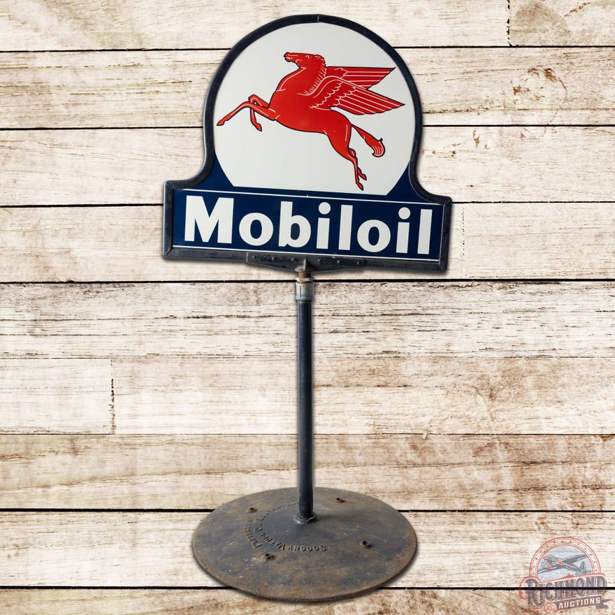 Mobiloil Die Cut DS Porcelain Curb Sign w/ Pegasus