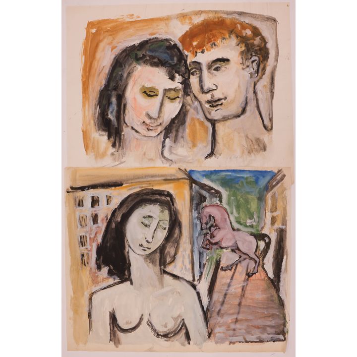 2pc Neil Meitzler 1957 Figurative Works Casein on Paper 28''x34'' Approx.
