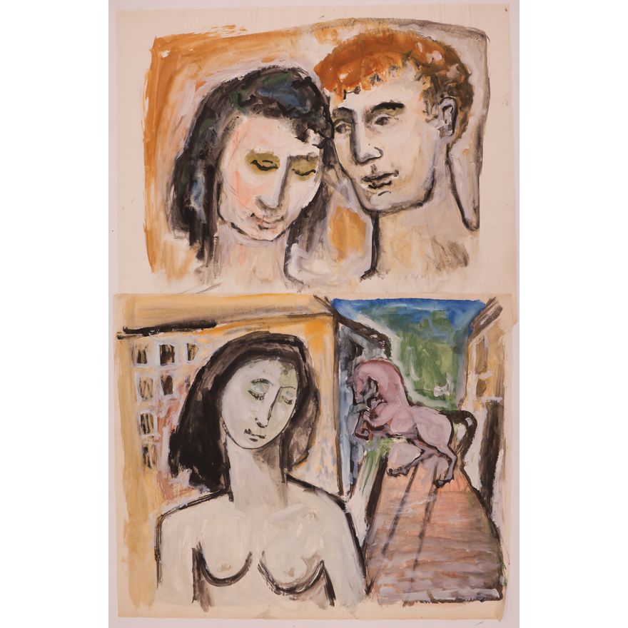 2pc Neil Meitzler 1957 Figurative Works Casein on Paper 28''x34'' Approx.