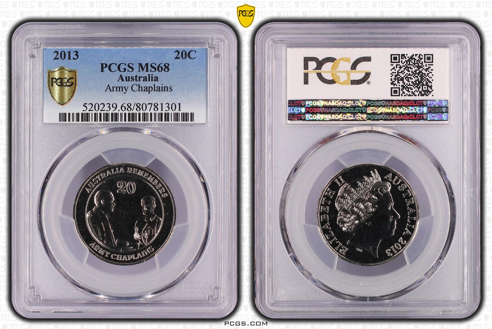 Elizabeth II, Army Chaplains, Twenty Cent, 2013, PCGS MS68