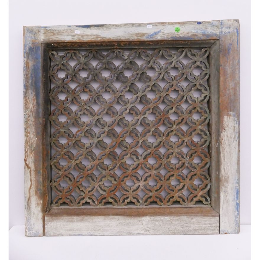 Antique Asian Carved and Pierced Square Wood Panel- 30x30''