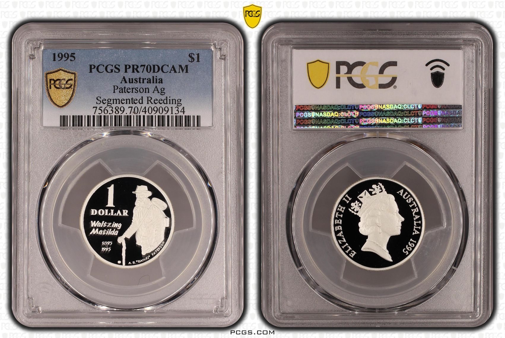 Paterson Ag - Segmented Reeding, One Dollar, 1995, PCGS PR70DCAM