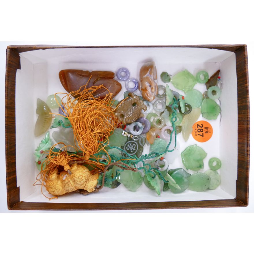 Box Chinese Jade Beads and Small Pendants