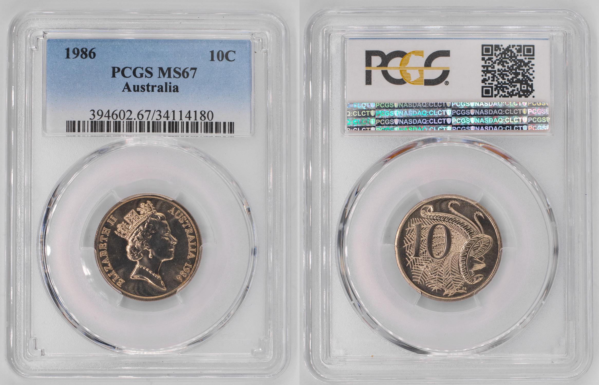 Elizabeth II, Ten Cent, 1986, PCGS MS67