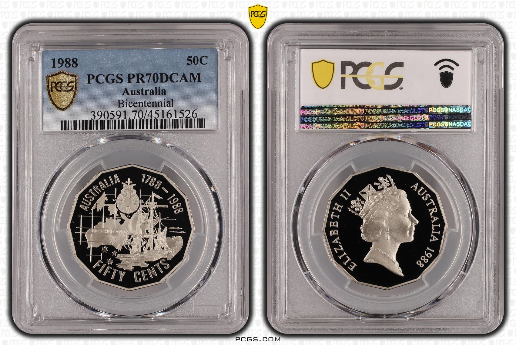 1988 Australia Fifty Cent, 50c Bicentennial PCGS - PR70DCAM POP 11/0 -526