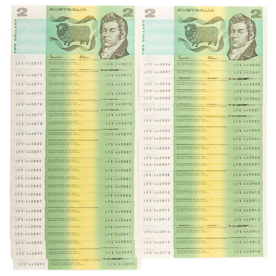 Johnston/Fraser, Consecutive Run, Two Dollars, 1985,  UNC