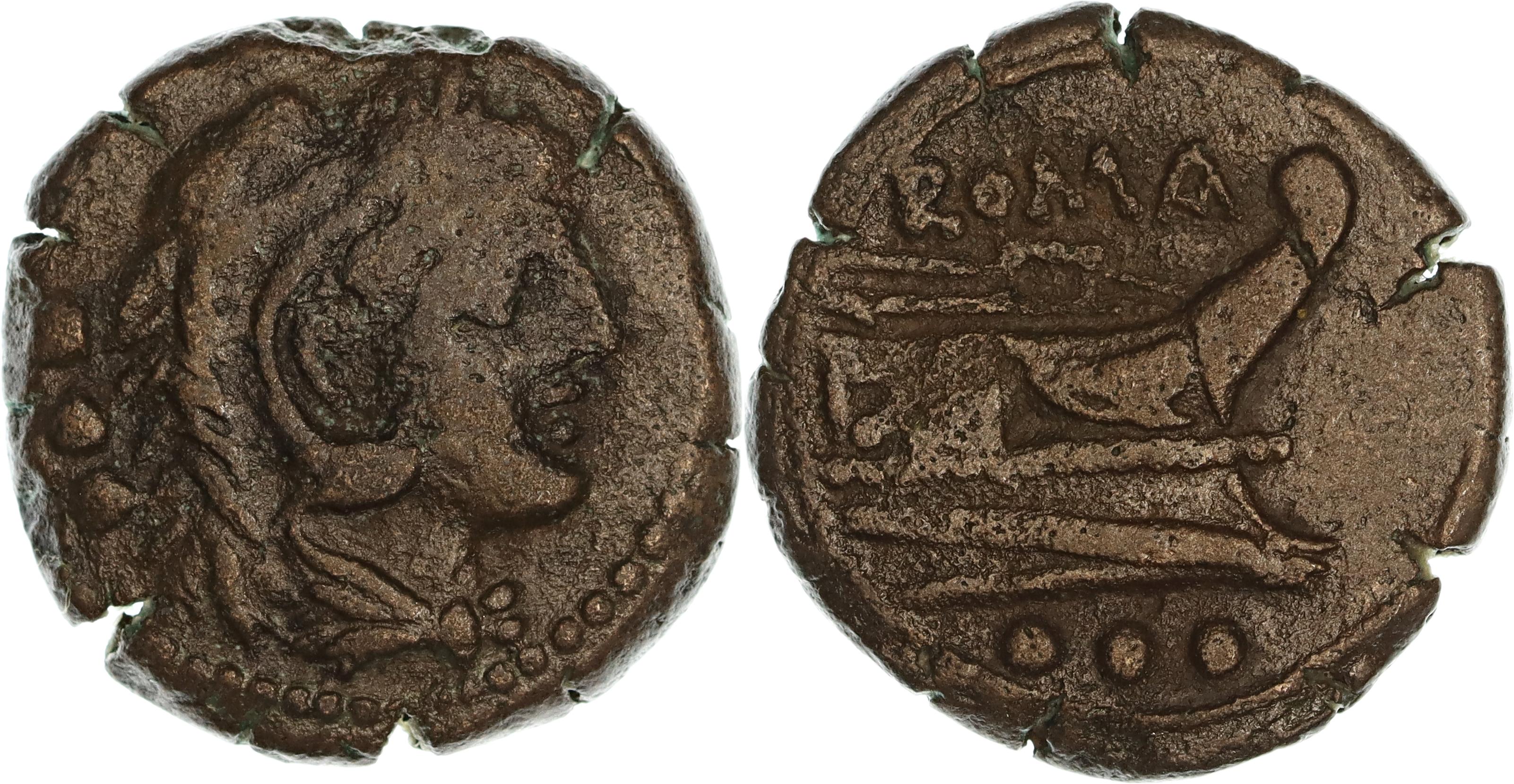 Roman Republic, Anonymous Coinage, Æ Quadrans , after 211 BC, VF