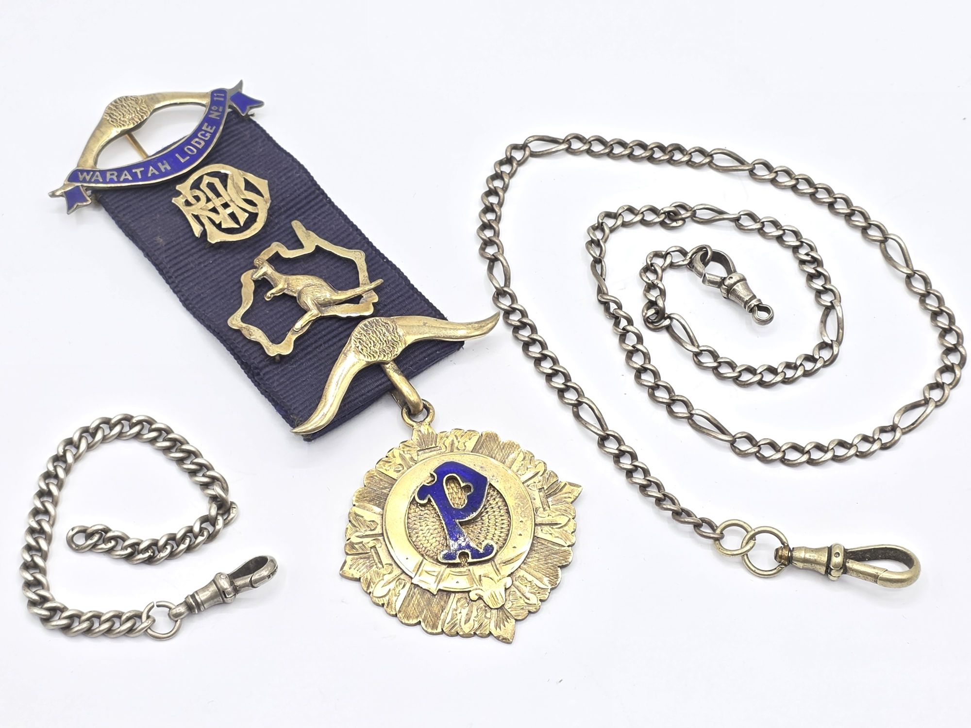 4 · SILVER GILT LODGE MEDAL AND CHAINS