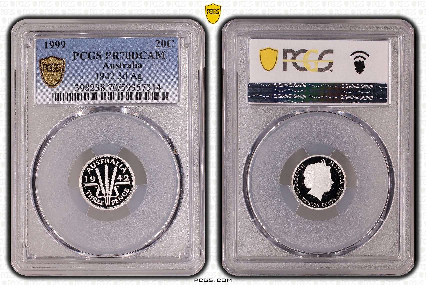 Elizabeth II, 1942 3d Silver, Twenty Cent, 1999, PCGS PR70DCAM