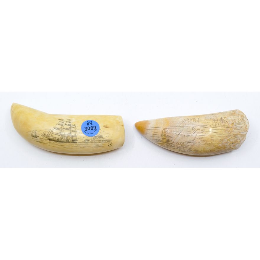 2pc Antique Maritime Scrimshaw 5'' and 5.5''