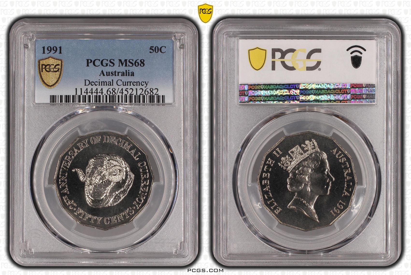 1991 Australia Fifty Cent, 50c 25th Anniversary Decimal Currency PCGS - MS68 -682