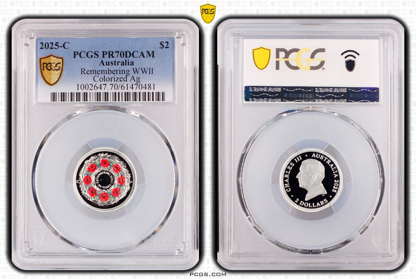 Remembering WWII Colourised Silver, Two Dollar, 2025-C, PCGS PR70DCAM