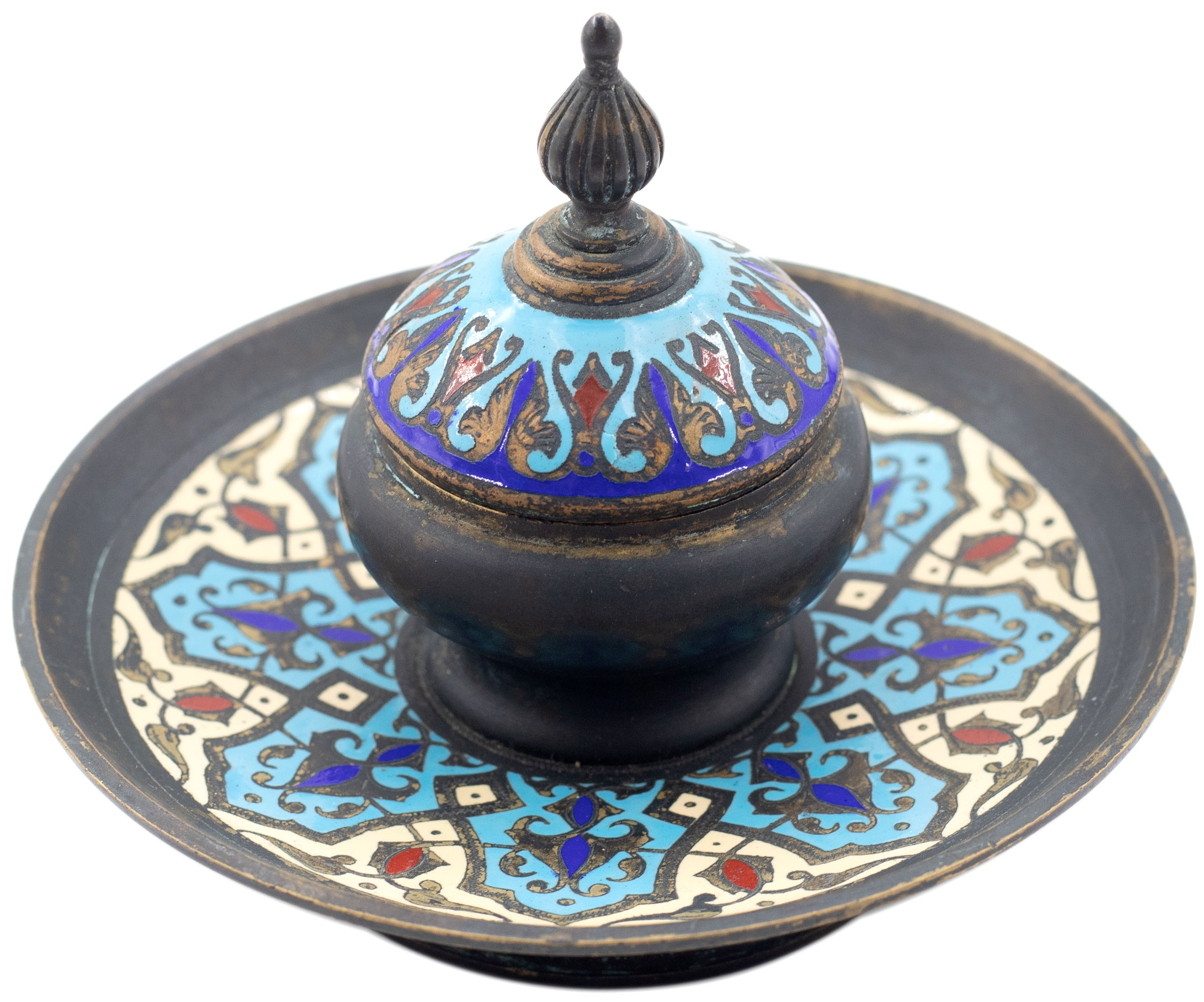 France, Pens and Writing Memorabilia, Champleve Bronze Ink Well, c.1850, VGC