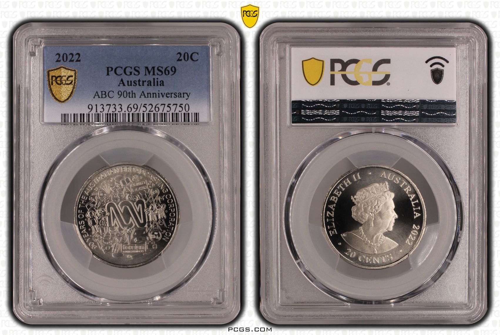 ABC 90th Anniversary, Twenty Cent, 2022, PCGS MS69