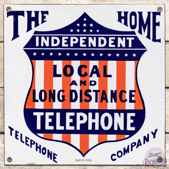 The Home Telephone Company SS Porcelain Sign w/ Shield Logo